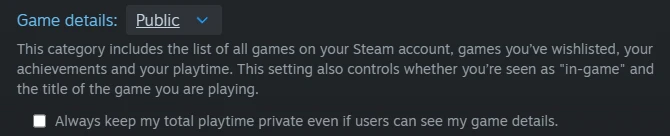 Game details: Public в настройках приватности Steam